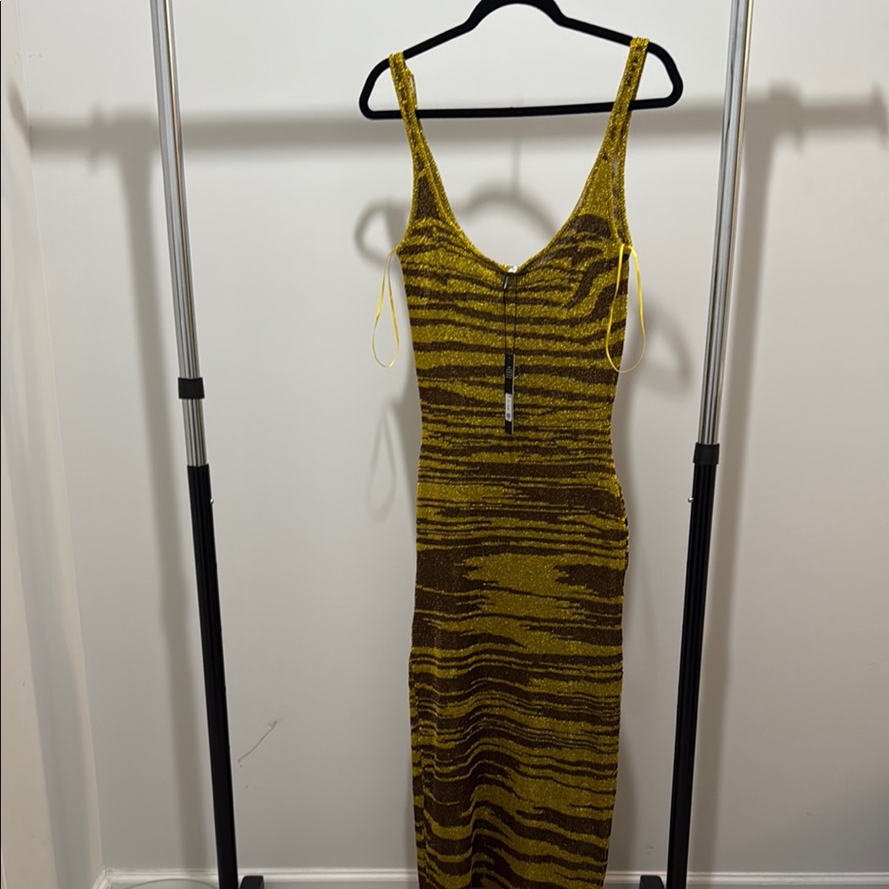 Fashion Nova Yellow and Brown Maxi Dress